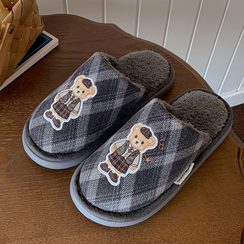 Zapatillas de algodón de felpa para el hogar, nuevo estilo, invierno para mujer, interior, cálido, antideslizante, resbaladizo, además de terciopelo, cómodas, pareja, zapatillas de algodón, invierno para hombre