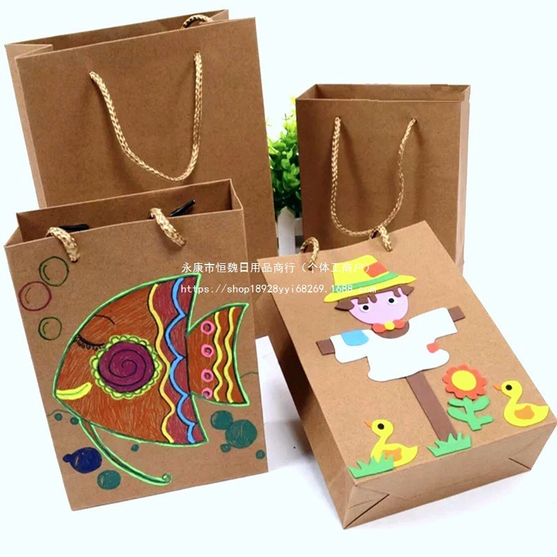 Детский сад, сумка ручной работы, ручная работа, роспись, граффити, крафт-бумажный пакет, креативное художественное украшение на стену, подвеска