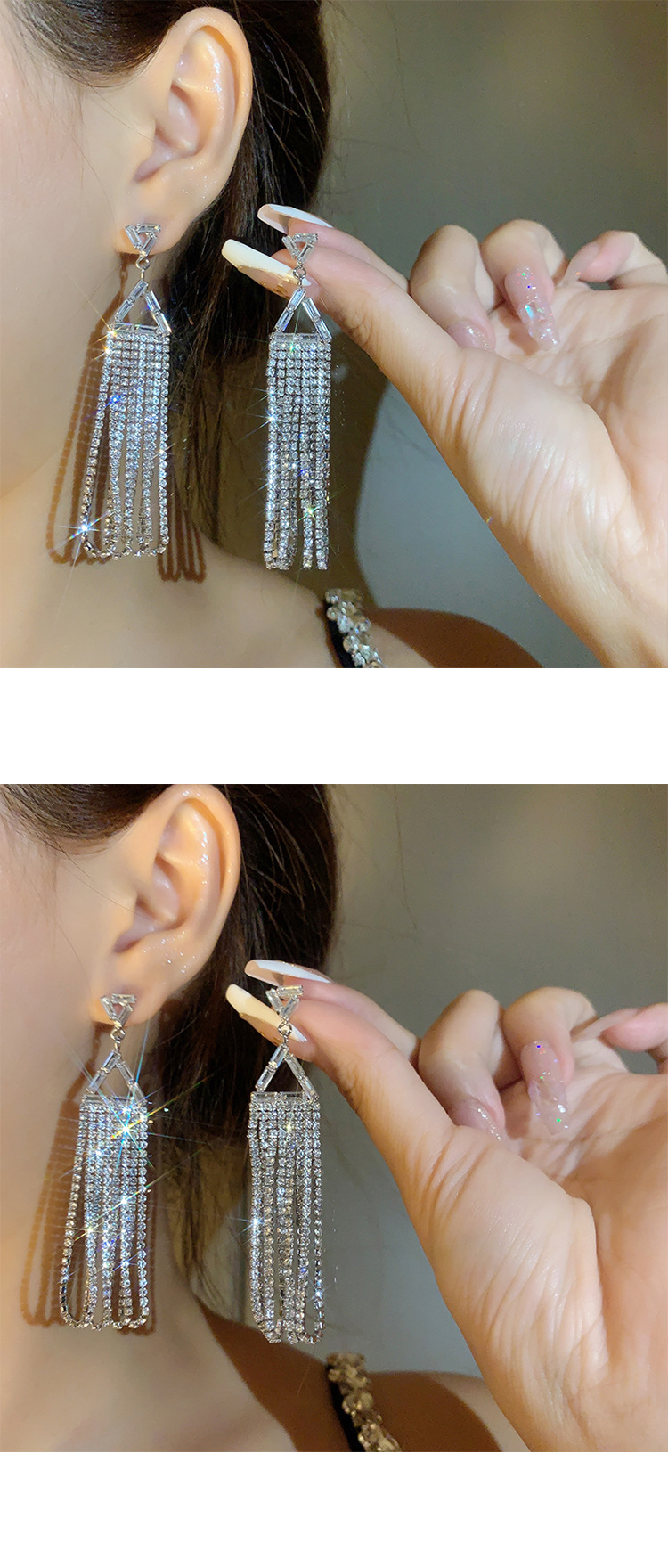 Retro full diamond long tassel earrings for women in Europe and America, exaggerated temperament, earrings, high-end feeling, light luxury earrings_voghion.com