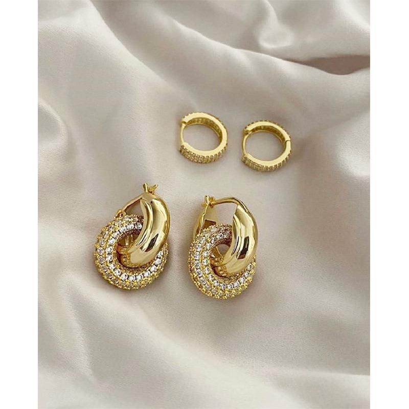 Copper Ear Needle Material 18K Real Gold Plated Plating Material Zircon Inlay Material Earrings Classification Casual Geometric Copper Plating Artificial Rhinestones Earrings 1 Pair
