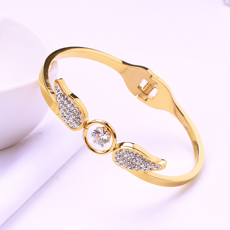 Women'S Gender Inlay Design Elegant Angel Wings Titanium Steel Inlay Zircon Bangle
