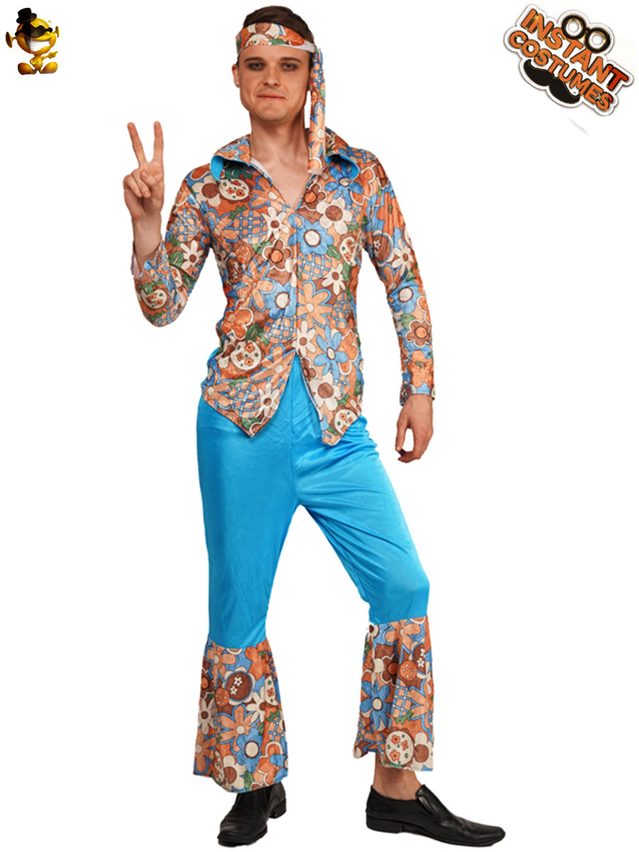 Adulto Hombre 70 años retro hippie Disco Disfraz Hombre ROCK Rock Hippy Disfraz