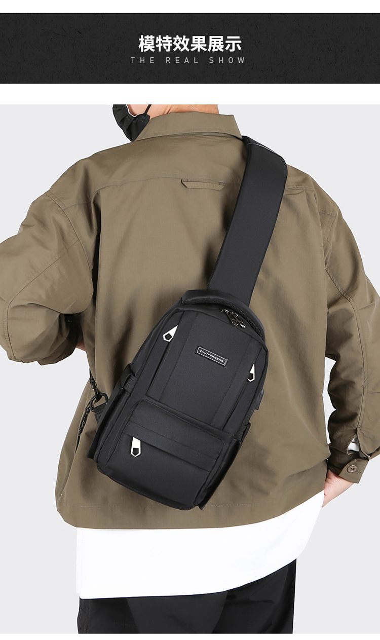 2024 New men's chest bag, trendy casual single-shoulder bag, cross-border water-resistant crossbody bag, USB rechargeable men's bag undefined