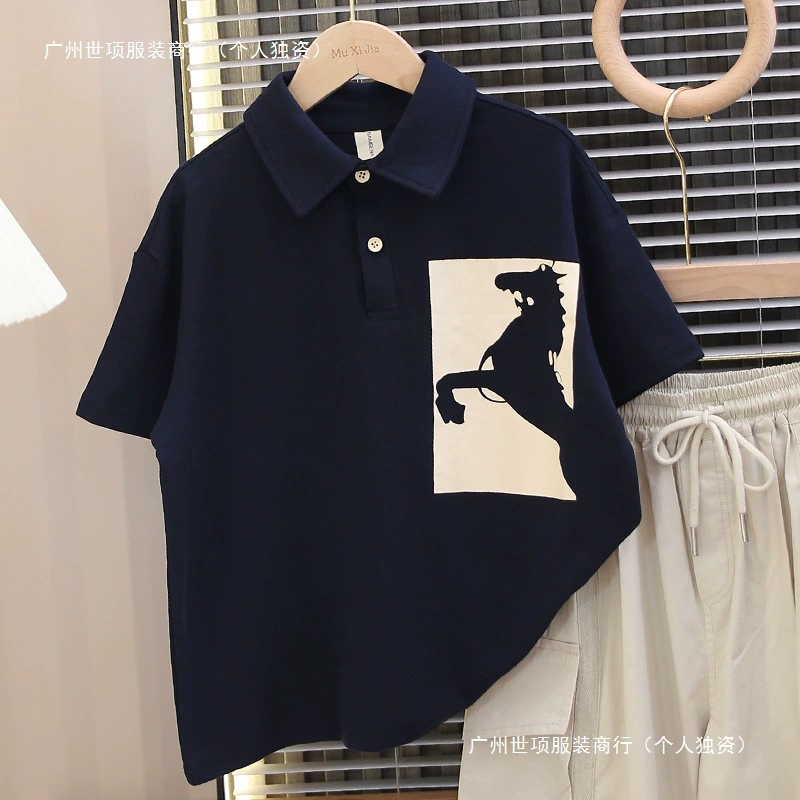 Детская одежда для мальчиков, летняя рубашка-поло с короткими рукавами, новинка 2025 года, летняя летняя футболка из чистого хлопка для средних и больших детей, модная футболка