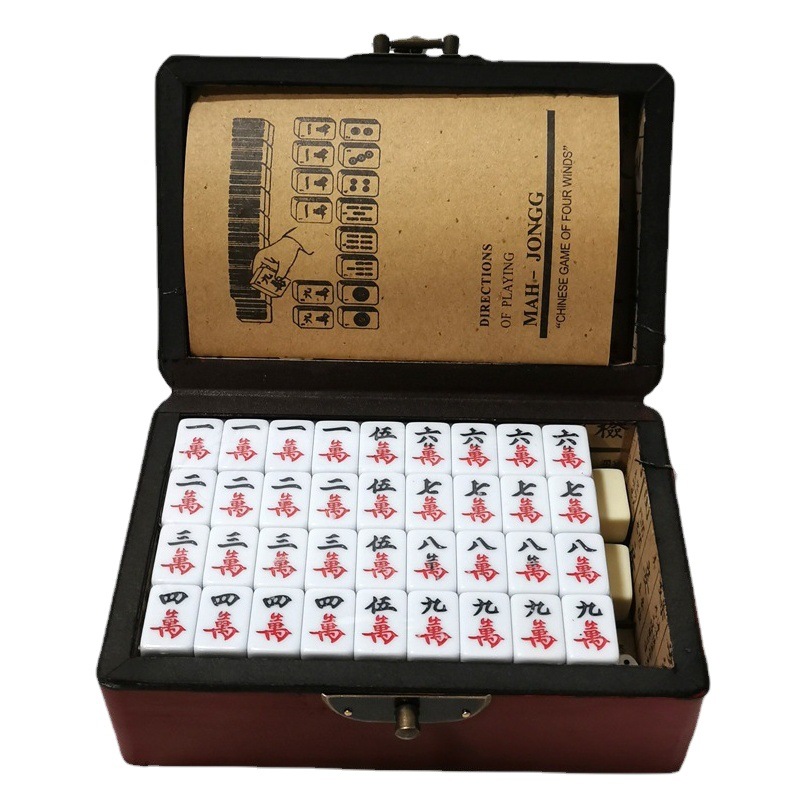Authentic Export 22# Melamine Travel Mahjong Small Portable Mahjong Dormitory Travel Mahjong with Antique Leather Box