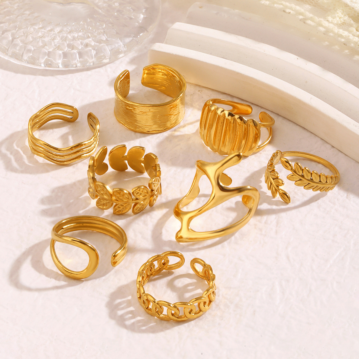 French Retro Geometric Gold Stainless Steel Open Ring For Women_voghion.com