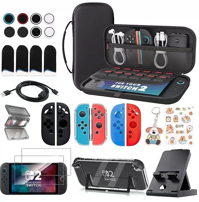 2025 nuevo conjunto de bolsa de almacenamiento switch2 cubierta protectora de caja de cristal switch2 película templada switch2