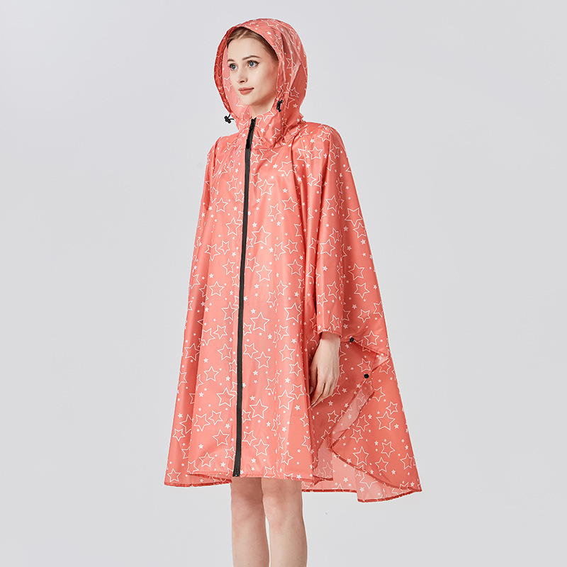 Cross-Border Adult Women's Curved Cape Raincoat Polyester Oversized Printed Poncho Lightweight Portable Outdoor Hiking Backpack