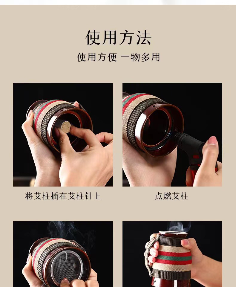 Ceramic Moxa Cup Moxibustion Jar with Double Layer Ceramic Body for Home Warming Therapy 330g specifications