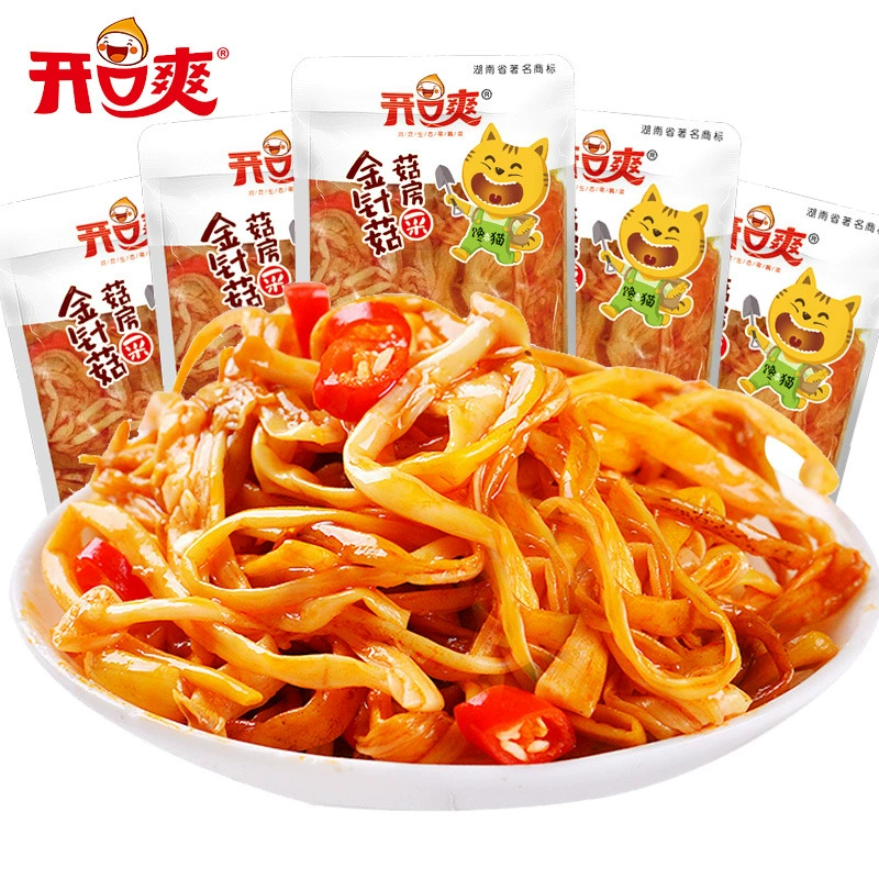 开口爽 辣味金针菇包 体积小 包装 小吃 休闲食品