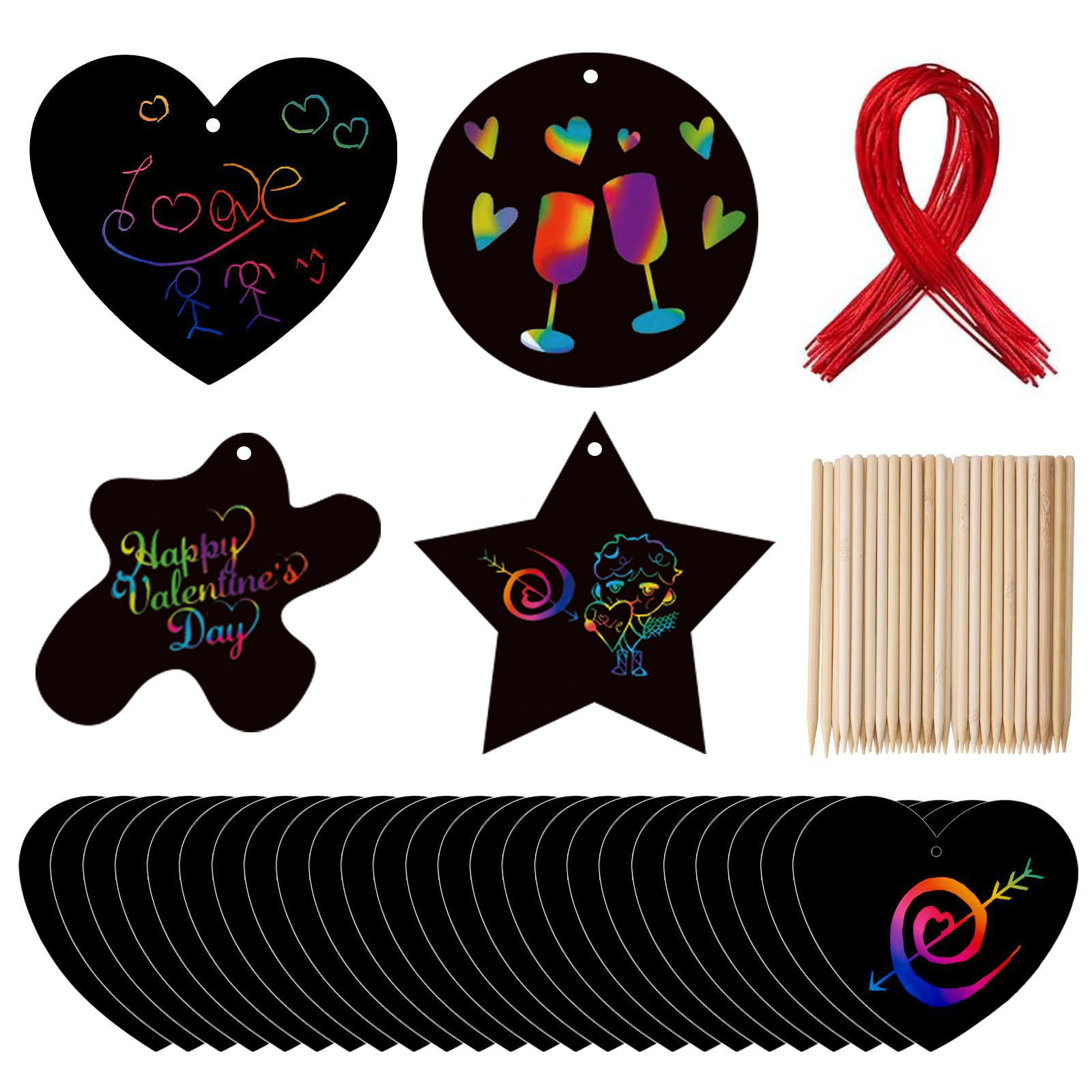 亚马逊带刮花心给孩子刮花彩虹卡DIY书签装饰品悬挂艺术刮刮画花