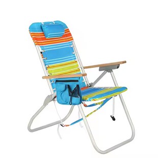 Kejie Customized Outdoor Chair Folding Reclining Beach Folding Ice Bag Chair Beach Chair Striped Aluminum Lounge Chair