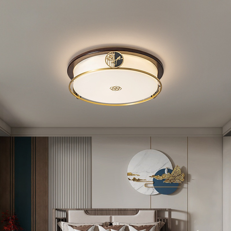 新中式吸顶灯led圆形全铜卧室灯极简简约现代中国风餐厅灯具