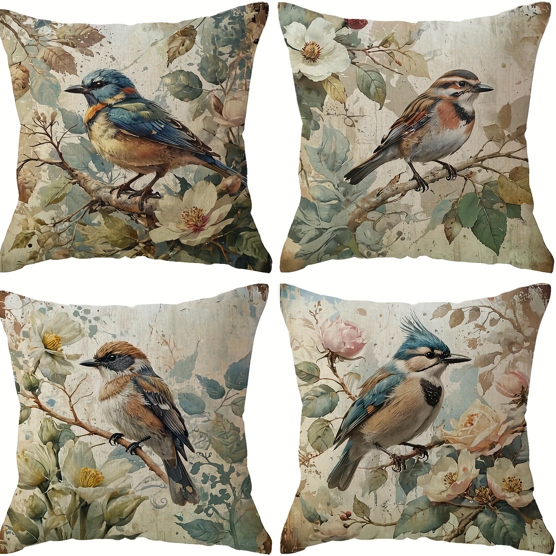 Funda de almohada de la serie de flores y pájaros retro transfronteriza, funda decorativa de cojín de sofá de sala de estar, funda de cojín de cabecera de dormitorio sin núcleo