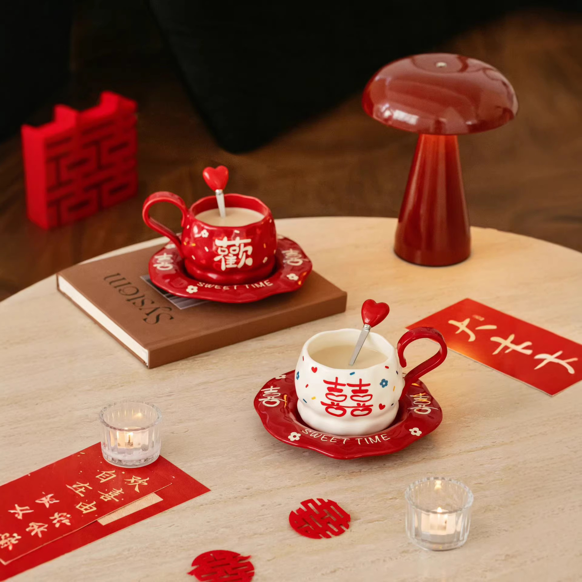 Tazas de café festivas, platos, regalos de boda, novias, amigos, regalos de boda, tazas de alto nivel, regalos de mano, prácticas