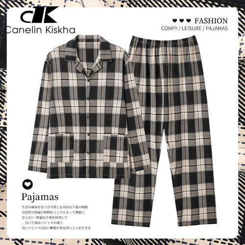 2025 New Checkered Pajamas for Men, Spring and Autumn Season, Long Sleeve, Pure Cotton, Plus Size Home Clothes, Winter Style, Wearable Outside
