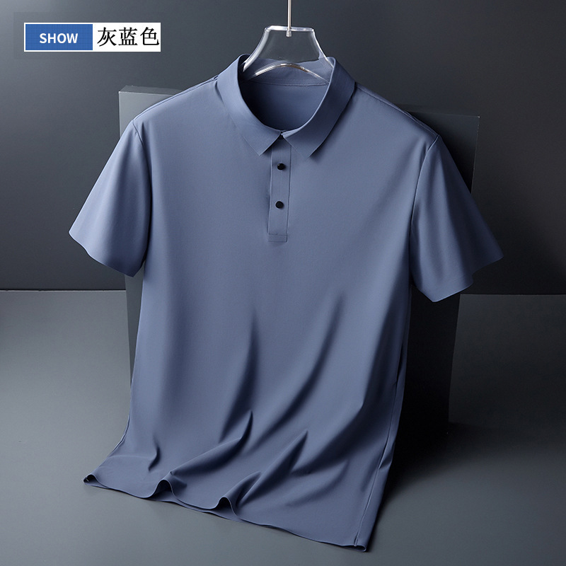 Camiseta de hielo de manga corta clásica multicolor de manga corta de verano nueva camiseta transpirable para hombres de negocios ligero con solapa absorbente de sudor