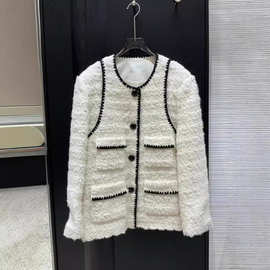 IC家24秋冬新品假两件羊毛绣边小香风外套设计师款粗花呢上衣