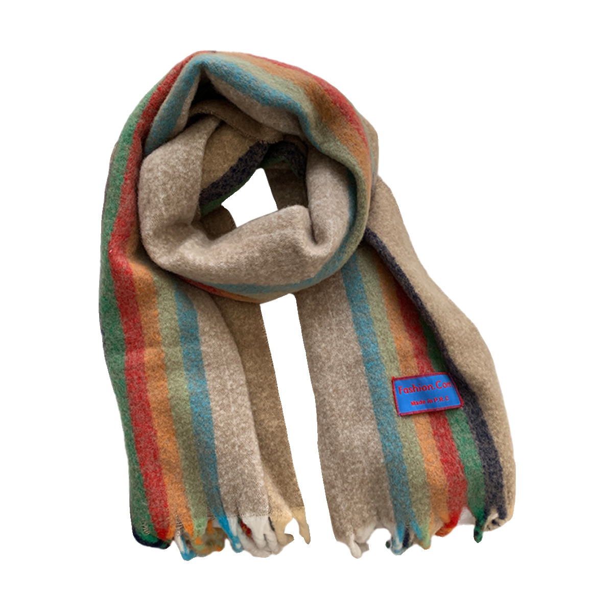 Long Rainbow Striped Mohair Scarf For Women Winter Warmth_voghion.com