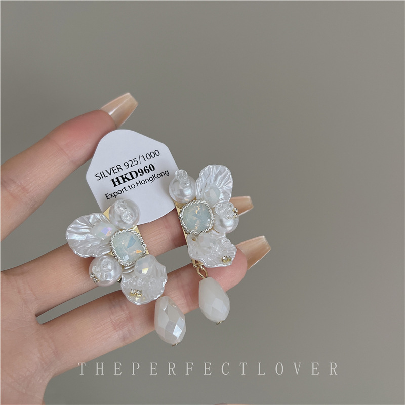 Petal Pearl Drop Earrings Elegant Designer Style Jewelry_voghion.com