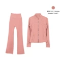Stand Collar Smoke Pink Gold Flared Suit