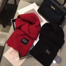 中国红100%纯羊毛围巾女秋冬季百搭纯色wool纯羊绒保暖针织围脖