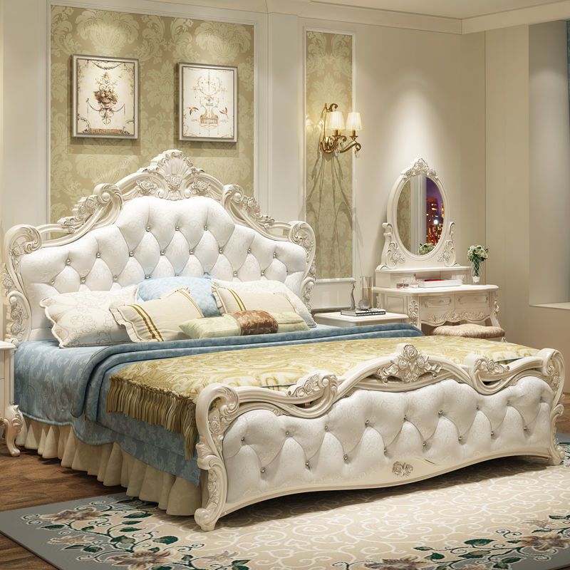 欧式床现代简约法式公主床简欧双人床粉色皮婚床主卧家具组合套装|ms