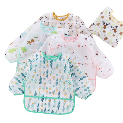 Autumn long-sleeved size 2 waterproof reverse clothing for babies and infants eating smocks and protective clothing children's smocks with rice trough