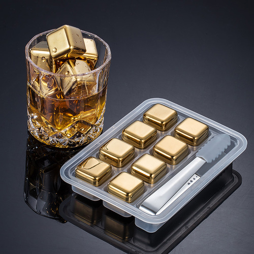 Stainless steel golden ice cube set 304 ice tartar metal ice cubes factory one piece drop shipping Amazon wholesale