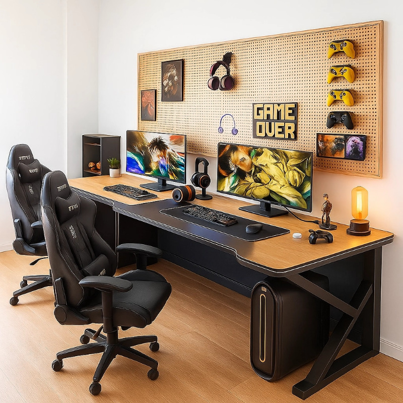Double Computer Desk Desktop Bedroom Home Long Desk Couple E-Sports Table Table and Chair Set Simple Office Desk