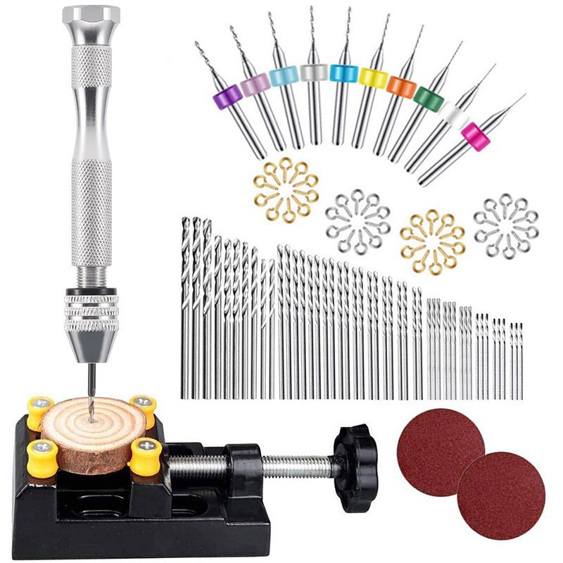 350g [카톤 102pc] 작은 실버 손 드릴 48 트위스트 드릴 0.3-1.2 컬러 드릴 클립 2 사포 40 양 각도 못