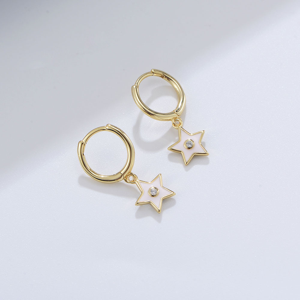 S925 plata esterlina pentagrama estrella gota pendientes mujer europea y americana transfronteriza nueva personalizado retro color gota pegamento oído joyería