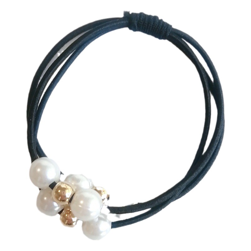 Estilo coreano nueve cuentas de Alta cubierta de cuero elástica simple perla con cuentas de tres en uno cuerda de pelo de las mujeres frescas banda de lazo de pelo banda de goma