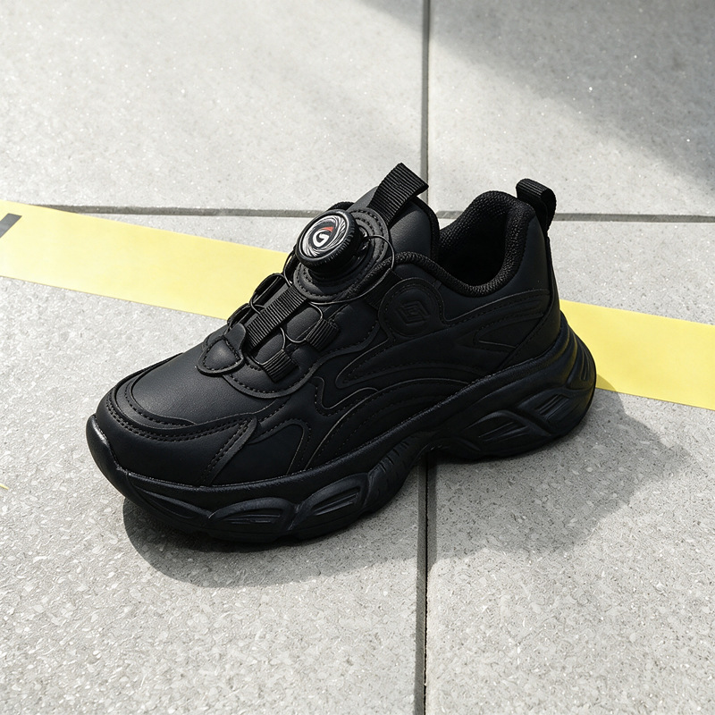 5 - 10 zapatos negros de cuero de otoño para niñas, niños, niños, zapatos deportivos para niños mayores, zapatos de correr ligeros