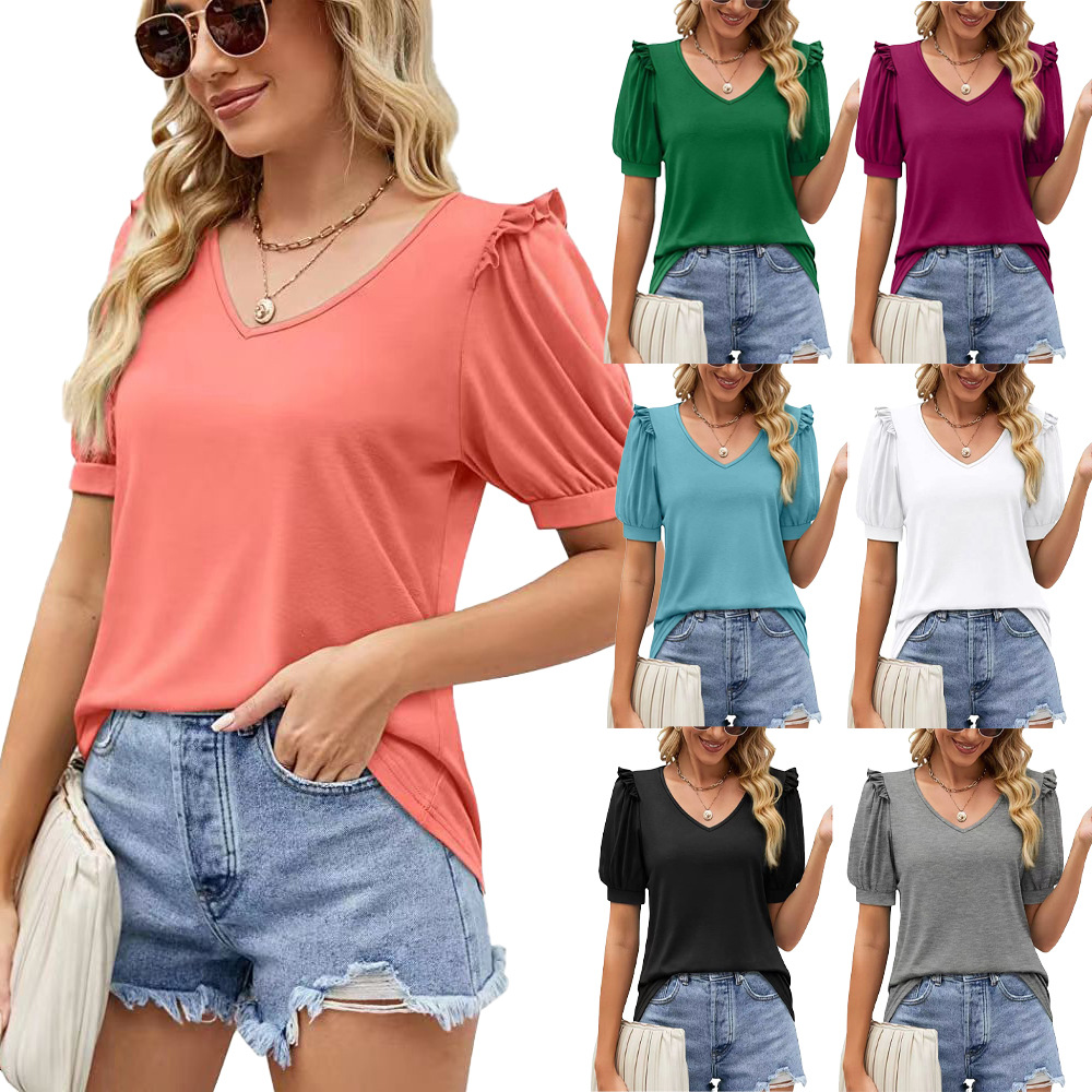 Women's T-shirt Short Sleeve T-shirts Pleated Fashion Solid Color display picture 1