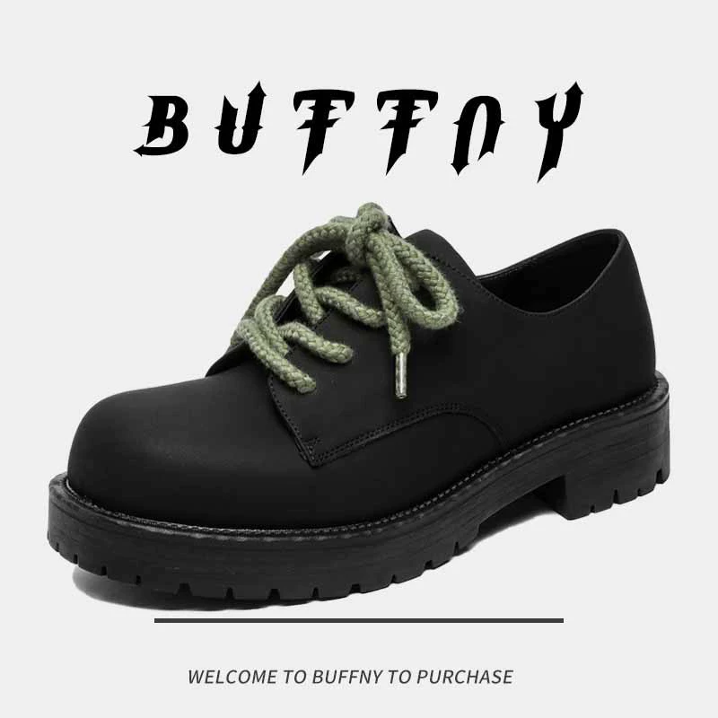 Броги-платформа BUFFNY, ретро английский стиль, чёрная кожаная, размеры 38–46