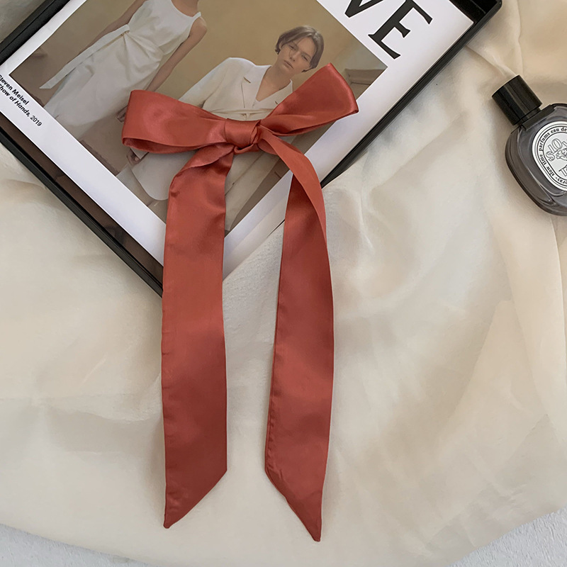 Pañuelo de seda de imitación, tira larga, sentido avanzado, nuevo estilo, color sólido, protección para el cuello, bufanda pequeña, bolsa atada, cinta para el cabello, diadema, cabello atado