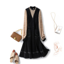 早春大码女装2021新款气质时尚胖mm金丝绒假两件连衣裙修身裙子女