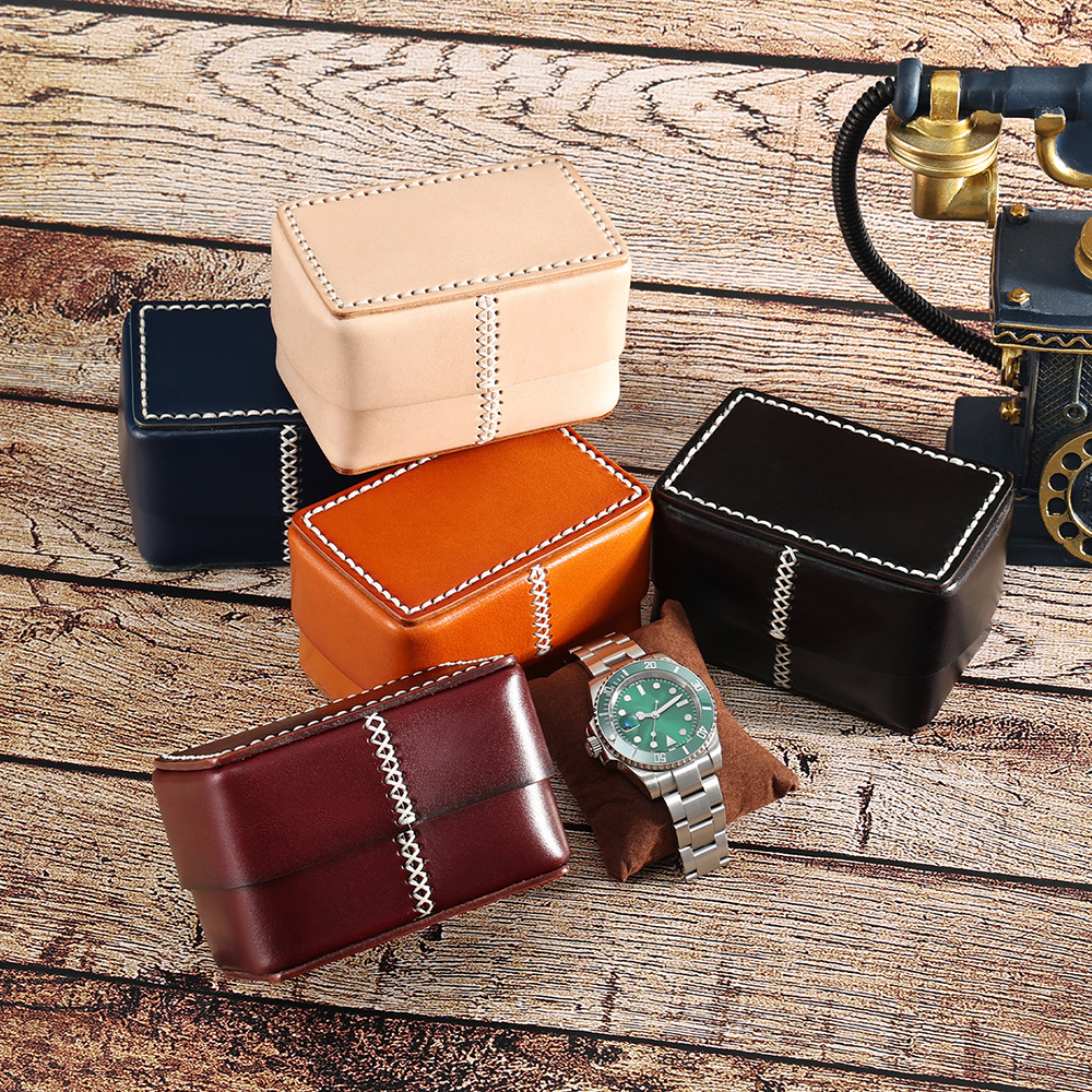 High texture Italian vegetable-tanned leather hand-stitched watch box square multi-function jewelry box leather watch box