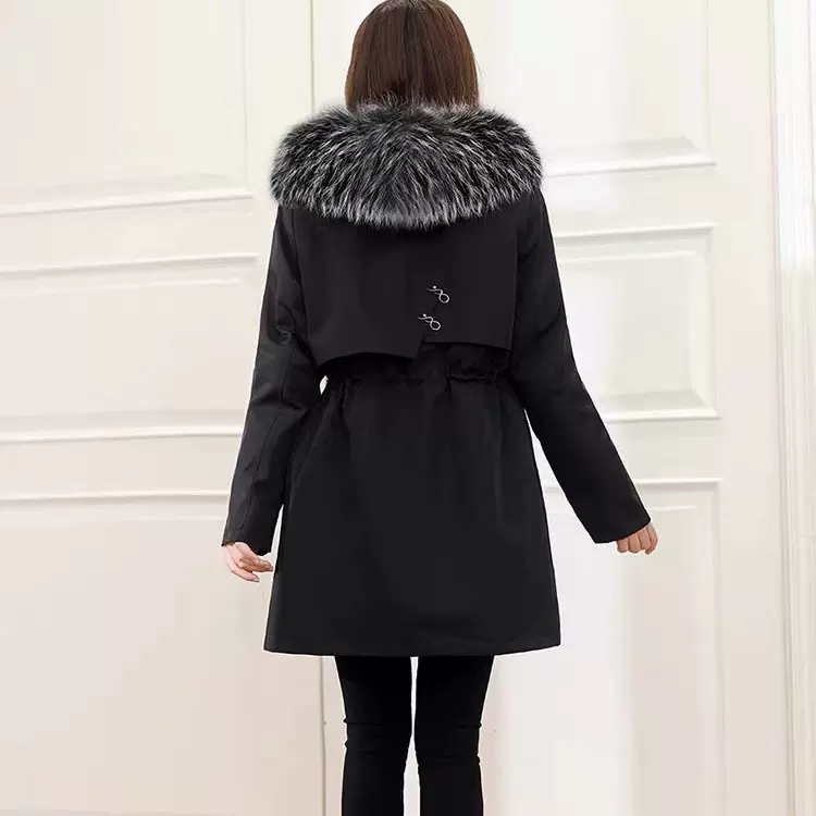 海宁新款狐狸真毛派克服女中长款时尚可拆卸獭兔毛内胆皮草外套女