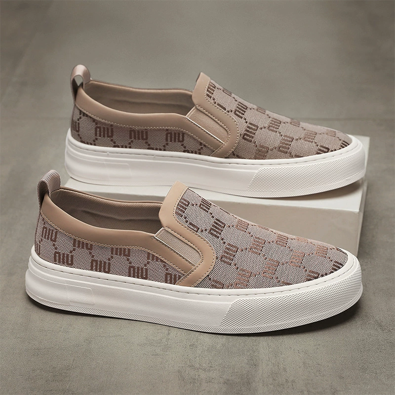 Новые весенние мужские четырехсезонные повседневные туфли из ледяного шелка на толстой подошве, без шнуровки, мужская обувь Douyin Live