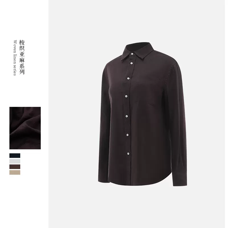 女士衬衫梭织亚麻夏季新款宽松休闲翻领亚麻刺绣衬衫