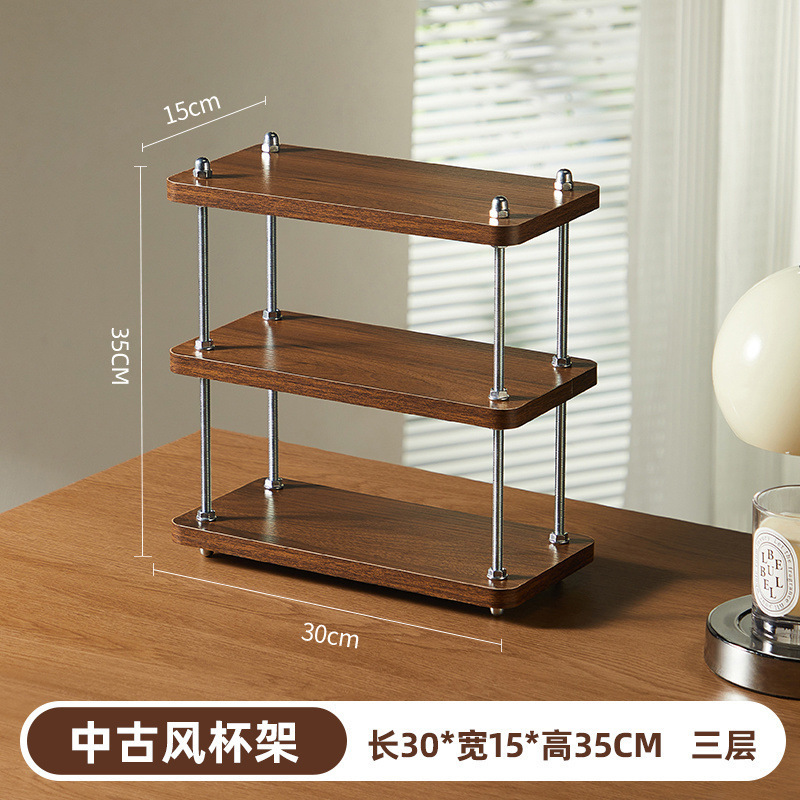 置物架中古风架子厨房架办公桌隔层工位桌面收纳咖啡茶水杯茶具|undefined