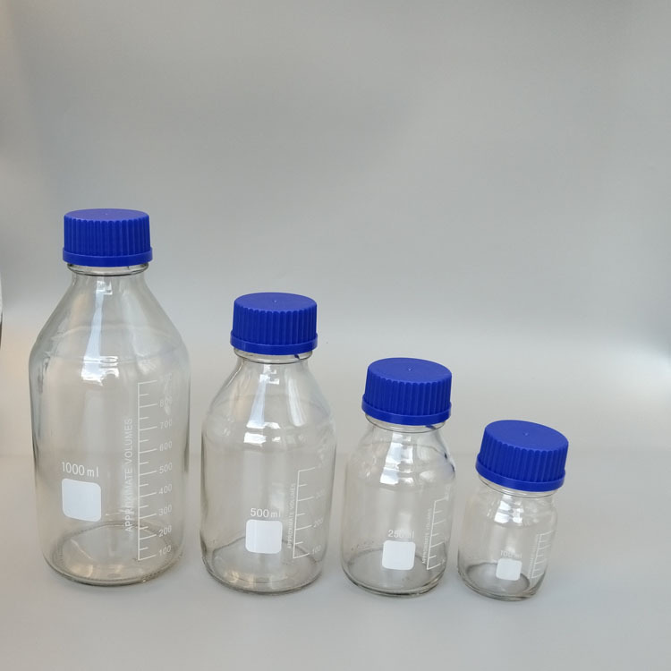 白い丸いネジ口青い蓋化学試薬ボトルスケール増粘密封実験低ホウケイ酸ガラス水ボトル|undefined
