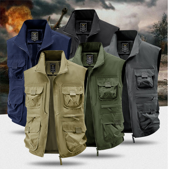 Multifunctional Work Vest with Multiple Pockets, Fishing Clothing, Quick-Dry Photography Jacket, Volunteer Jacket with Logo, Large Size Men's Jacket Multifunctional Work Vest with Multiple Pockets, Fishing Clothing, Quick-Dry Photography Jacket, Volunteer Jacket with Logo, Large Size Men's Jacket