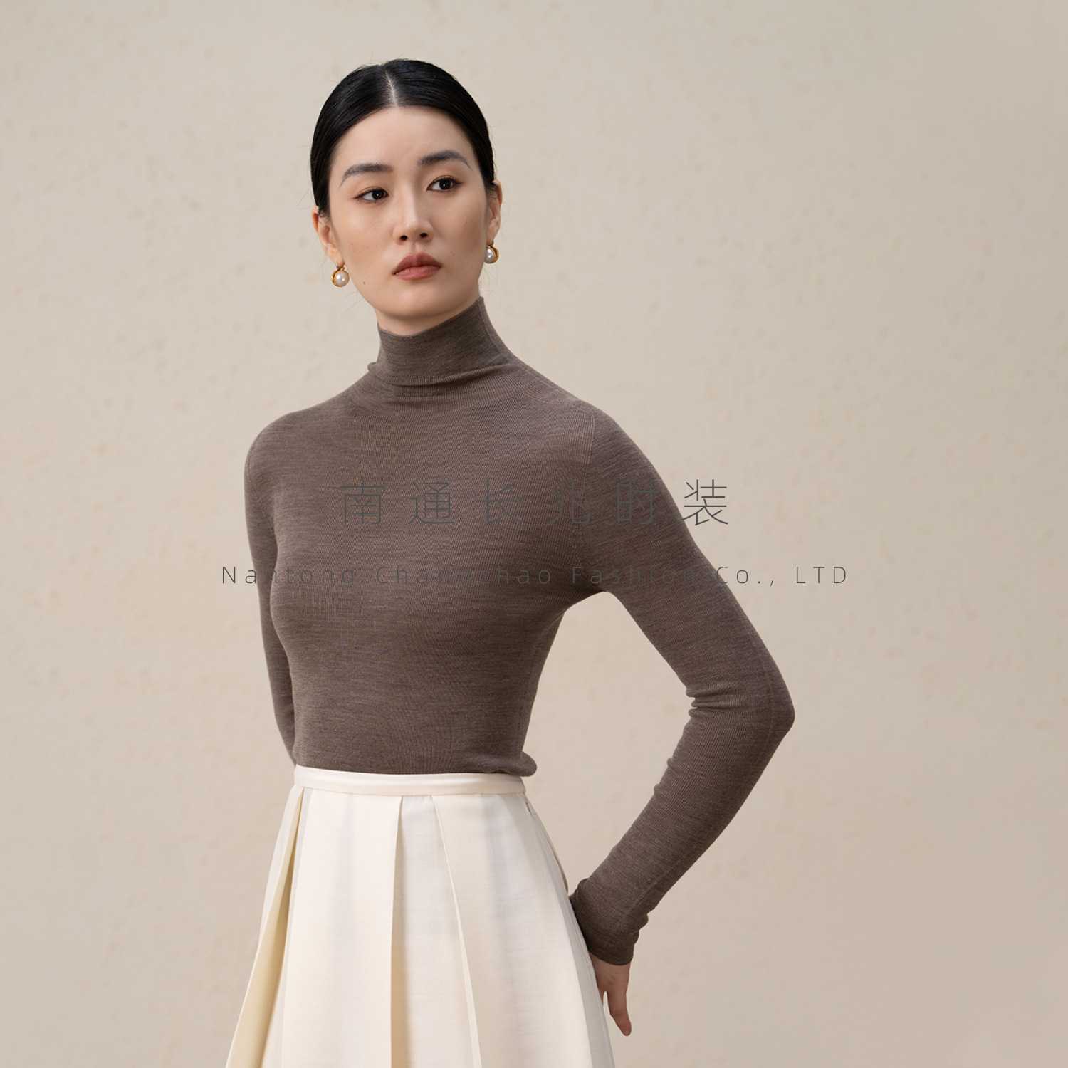 德国Biella扬子纱无缝一体高弹力/100羊毛衫堆堆领针织打底衫女