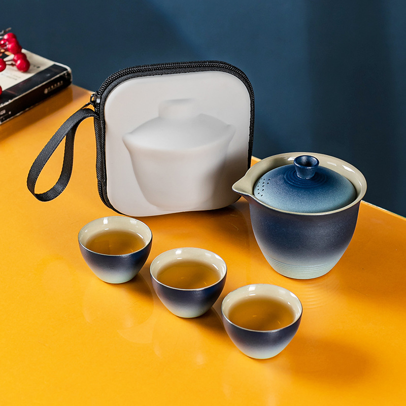 旅行茶具套裝便攜式功夫茶具黑陶一壺三杯旅行快客杯隨行禮品茶具