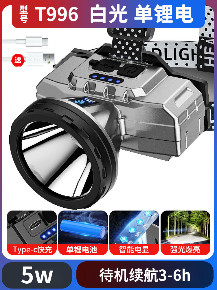 Luz transfronteriza de alto rayo recargable a prueba de agua super brillante cabeza de pesca nocturna luz de minería luz de larga duración
