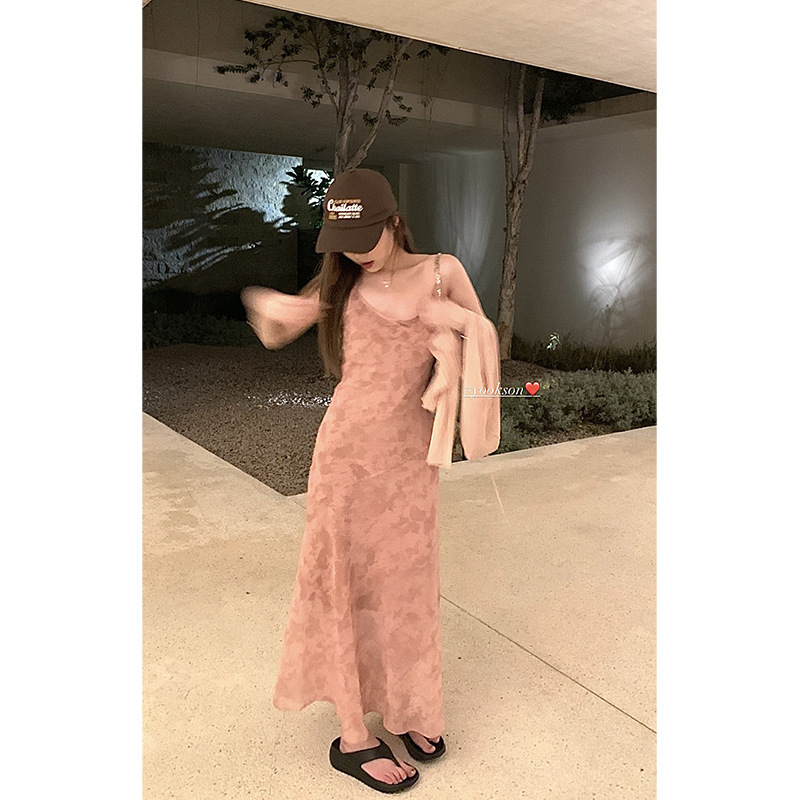HEYGIRL黑哥 灰粉调 小鱼尾拼接吊带碎花连衣裙女春收腰显瘦长裙|undefined