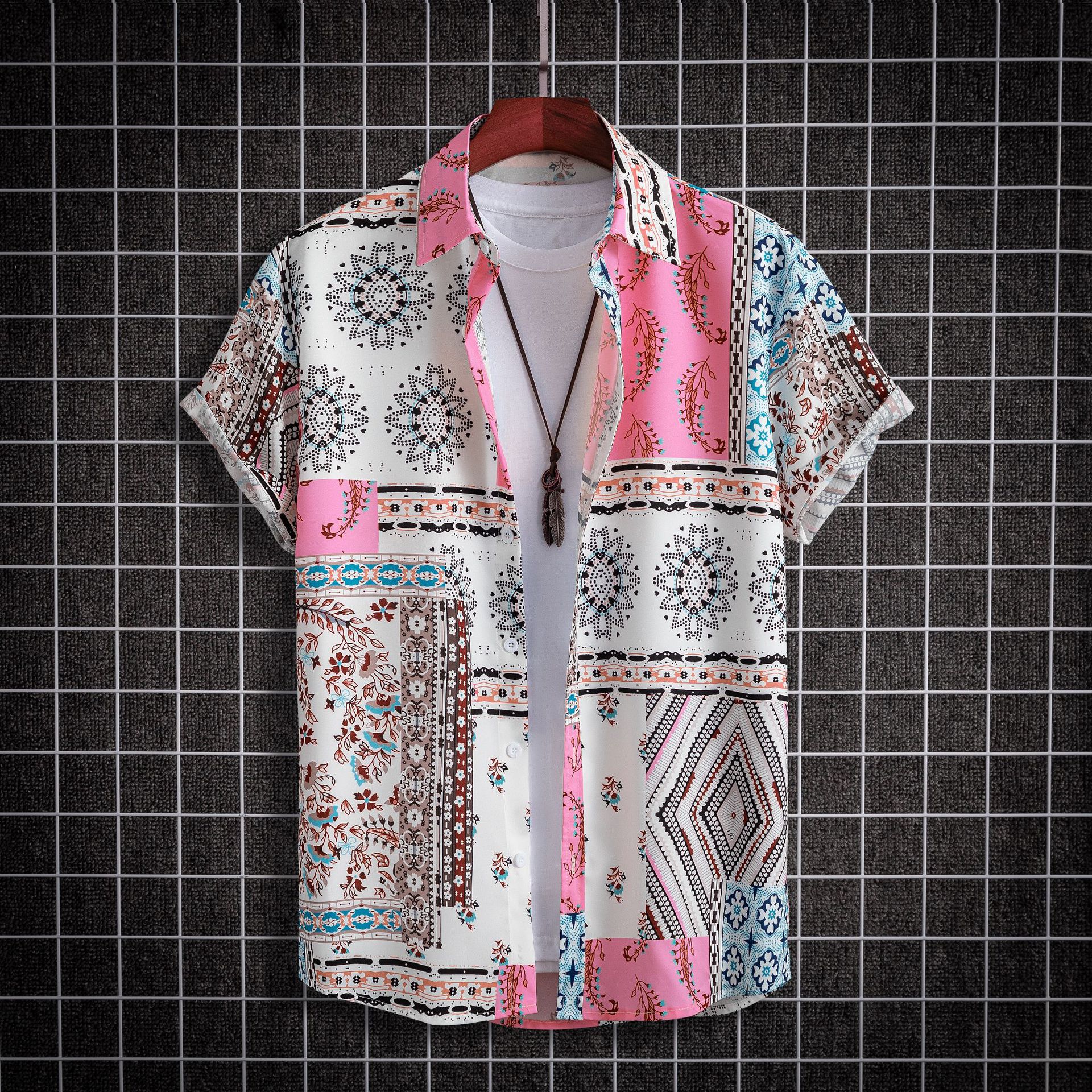 Chemise à manches courtes imprimée de Style ethnique pour hommes, loisirs, sans positionnement, 2024_voghion.com